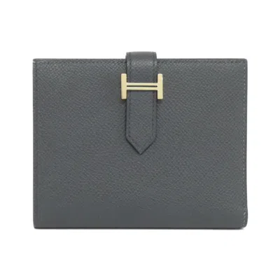 Pre-owned Hermes Vert Epsom Leather Middle Wallet (tri-fold) () In Green