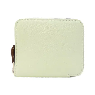 Pre-owned Hermes Vert Epsom Leather Silk Coin Purse/coin Case ()