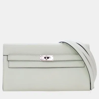 Pre-owned Hermes Vert Fizz Epsom Kelly To Go Wallet In Blue