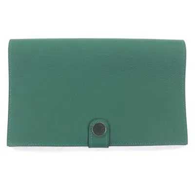 Pre-owned Hermes Vert Fonce Evercalf Leather Long Bill Wallet (bi-fold) () In Green