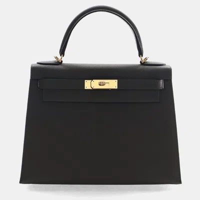 Pre-owned Hermes Vert Gris Epsom Sellier Verso Kelly 28 In Gray