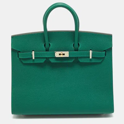 Pre-owned Hermes Vert Moyen Epsom Leather Electrum Finish Birkin 25 Bag In Green