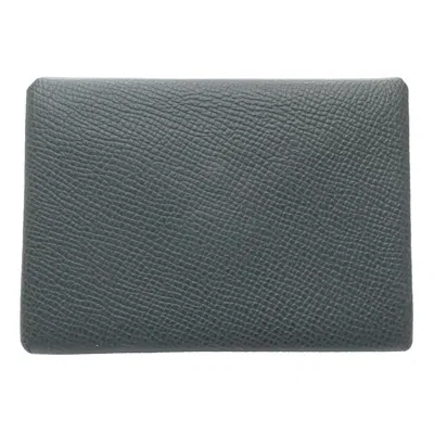 Pre-owned Hermes Vert Taurillon Clemence Leather Coin Purse/coin Case () In Green