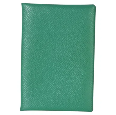 Pre-owned Hermes Hermès Vert Vertigo Epsom Calvi Card Holder In Blue