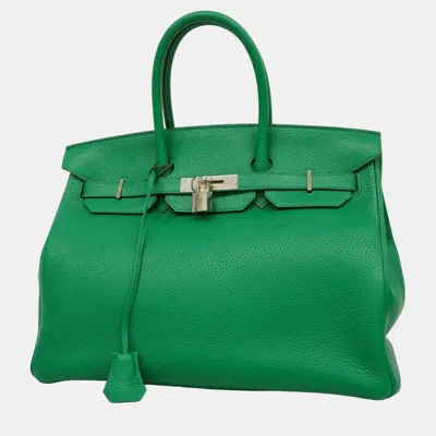 Pre-owned Hermes Vert Vertigo Fonce Taurillon Clemence Birkin Verso Stamp Handbag In Green