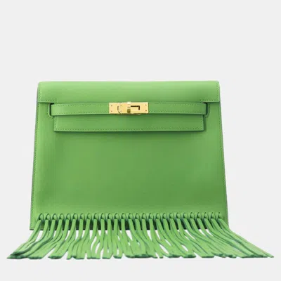 Pre-owned Hermes Vert Yucca Swift Leather Kelly Danse Ii Anate Fringe Shoulder Bag In Green