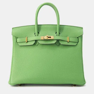 Pre-owned Hermes Vert Yucca Togo Leather Birkin 25 Tote Bag In Green