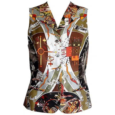 Pre-owned Hermes Vest Les Mythologies Des Hommes Rouge Scarf Print Vintage 38 / 6 In Brown
