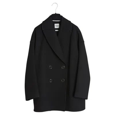 Pre-owned Hermes Hermès Veste Caban Fr34 Black Wool Whipcord Oversized Pea Coat Uk6 Us4