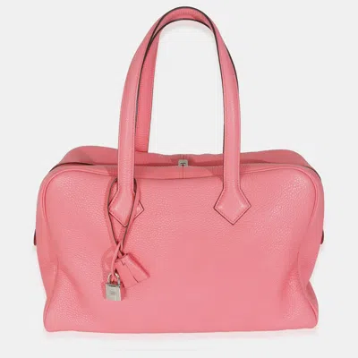 Pre-owned Hermes Victoria Ii 35 Rose Azalee Clemence Phw Handbag In Pink