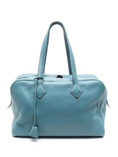 Pre-owned Hermes  Victoria Ii 35 Tote Bag In Blue