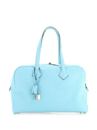 Pre-owned Hermes Victoria Ii Bag Clemence 35 Satchel In Blue
