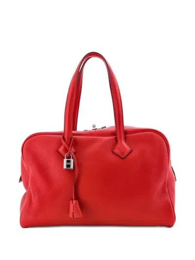 Pre-owned Hermes Victoria Ii Bag Clemence 35 Satchel In Red