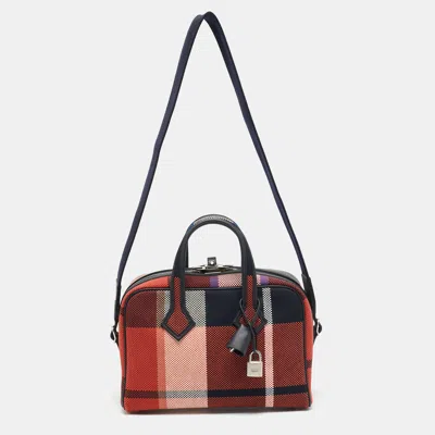 Pre-owned Hermes Hermès Victoria Iii Fourre Tout Mini Multicolor Madras Viking Canvas Satchel
