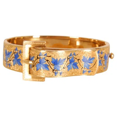 Pre-owned Hermes Victorian Buckle Bracelet Yellow Gold Floral Blue Enamel Bracelet 19th Century