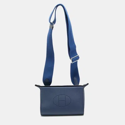 Pre-owned Hermes Videpoches Bleu Navy Togo Leather Shoulder Bag In Blue