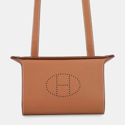 Pre-owned Hermes Vide-poches Gold Togo Calfskin Leather Pouch In Brown