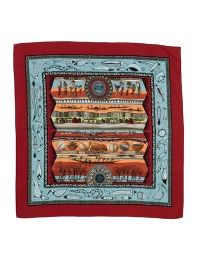 Pre-owned Hermes Vie Du Fleuve Cashmere Shawl In Red