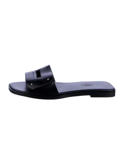 Pre-owned Hermes View Leather Slides In Black