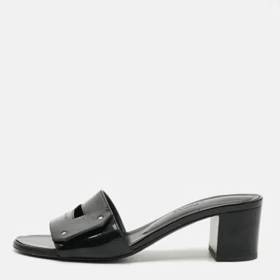 Pre-owned Hermes View Size 35 Black Patent Leather Slide Sandals