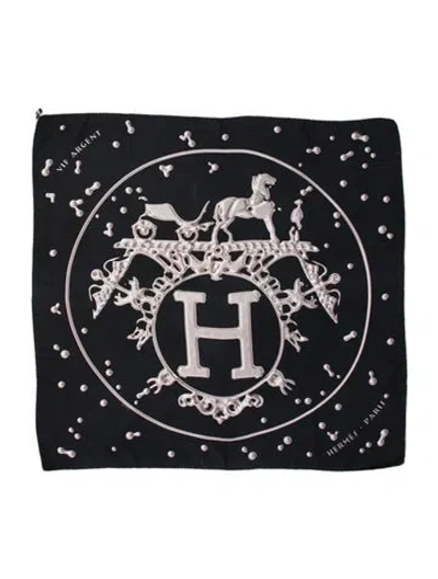 Pre-owned Hermes Vif Argent Silk Scarf In Black