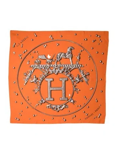 Pre-owned Hermes Vif Argent Silk Scarf In Orange