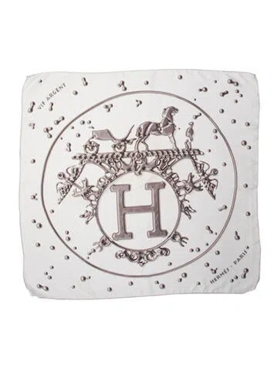 Pre-owned Hermes Vif Argent Silk Scarf In White