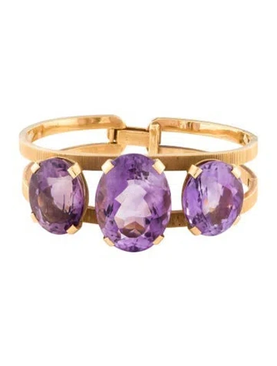 Pre-owned Hermes Vintage 18k 61.67ctw Amethyst Cuff Bracelet, 5.5" In Multi