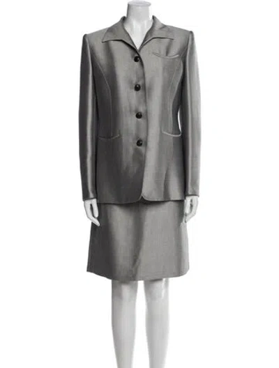 Pre-owned Hermes Vintage 1980's Skirt Suit In Gray