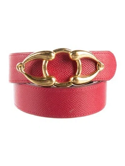 Pre-owned Hermes Vintage 1993 Belt Strap Belt Kit In Red