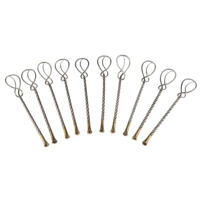 Pre-owned Hermes Vintage 20thc Set Of 10 Hermès Gilt Solid Silver Gilt Champagne Stirrers, France