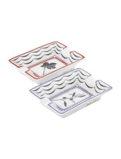 Pre-owned Hermes Vintage 2-piece Mini Ashtrays Set In White