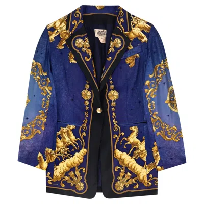 Pre-owned Hermes Vintage 80's Silk Cosmos Print Silk Jacket In Black