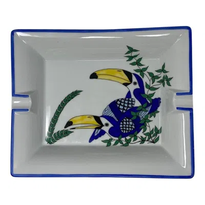 Pre-owned Hermes Vintage Avian Design Porcelain Ashtray De Limoges In Gray