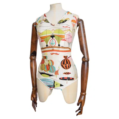 Pre-owned Hermes Hermés Vintage Bathing Suit - Swimming Costume Hot Air Balloon Patterned Print In Sand