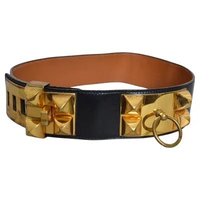Pre-owned Hermes Hermès Vintage Black Leather Collier De Chien ‘médor' Waist Belt