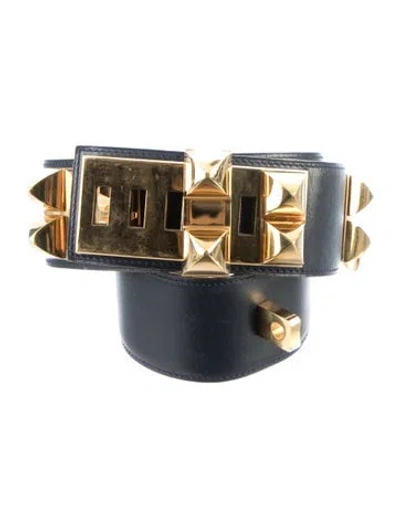 Pre-owned Hermes Vintage Box Leather Collier De Chien Belt In Blue