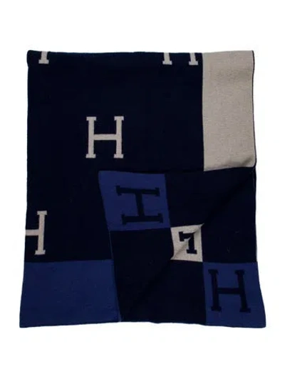 Pre-owned Hermes Vintage Cashmere Avalon Blanket In Blue