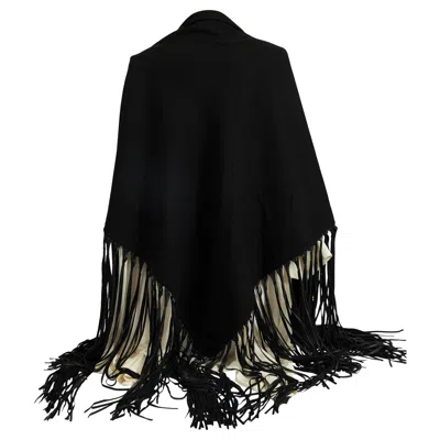 Pre-owned Hermes Hermès Vintage Cashmere Leather Fringe Black Shawl