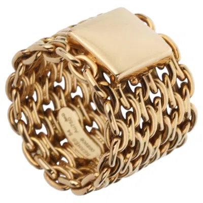 Pre-owned Hermes Vintage Chain 18k Yellow Gold Band Ring Sz 7