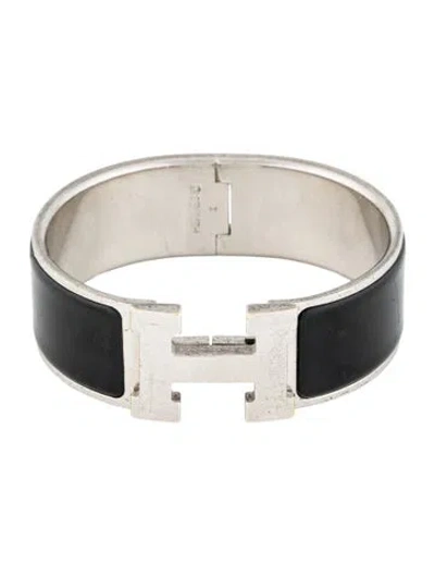 Pre-owned Hermes Vintage Clic Clac H Bracelet, 6.5" In Black
