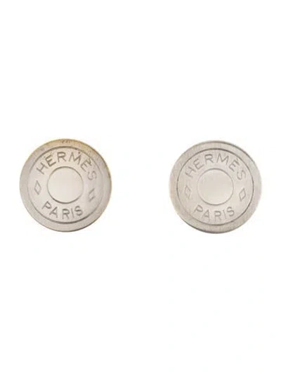 Pre-owned Hermes Vintage Clou De Selle Clip-on Earrings In Multi