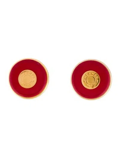 Pre-owned Hermes Vintage Clou De Selle Leather Clip-on Earrings In Multi