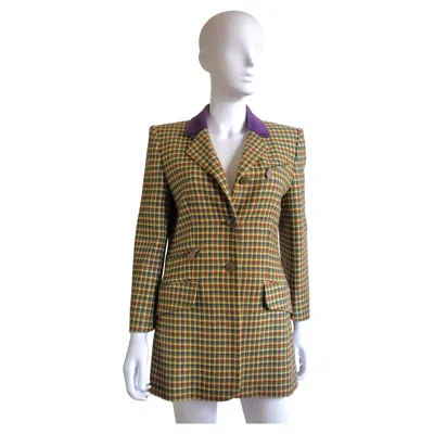 Pre-owned Hermes Hermès Vintage Corrado Luxury Blazer In Cashmere Houndstooth, Size 42 In Brown
