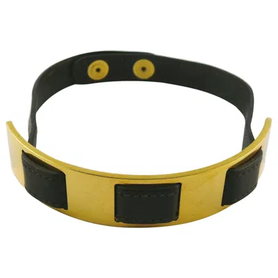 Pre-owned Hermes Vintage Dark Brown Leather Choker With Gold Panel