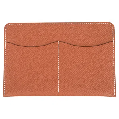 Pre-owned Hermes Vintage Duo Card Holder Gold Epsom Leather