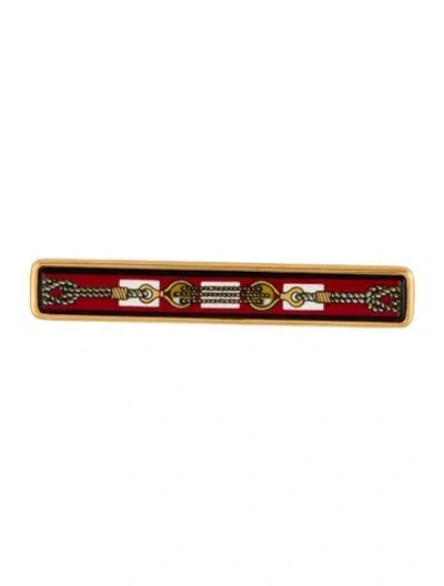 Pre-owned Hermes Vintage Enamel Bar Brooch In Red