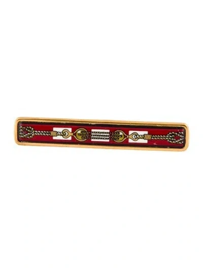 Pre-owned Hermes Vintage Enamel Bar Brooch In Red