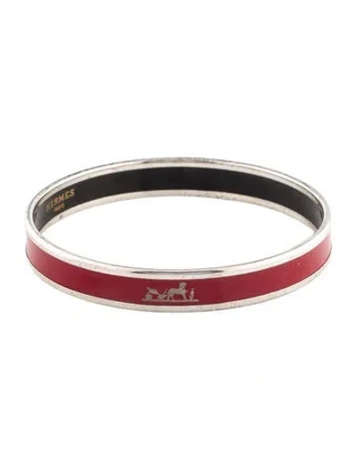 Pre-owned Hermes Vintage Enamel Calèche Bangle Bracelet, 7.5" In Burgundy