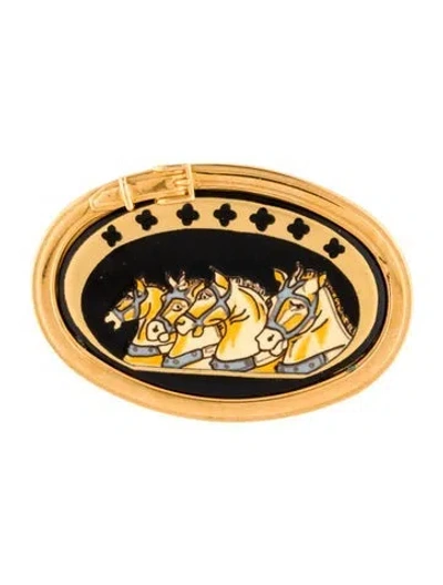 Pre-owned Hermes Vintage Enamel Chevaux Brooch Pin In Multi